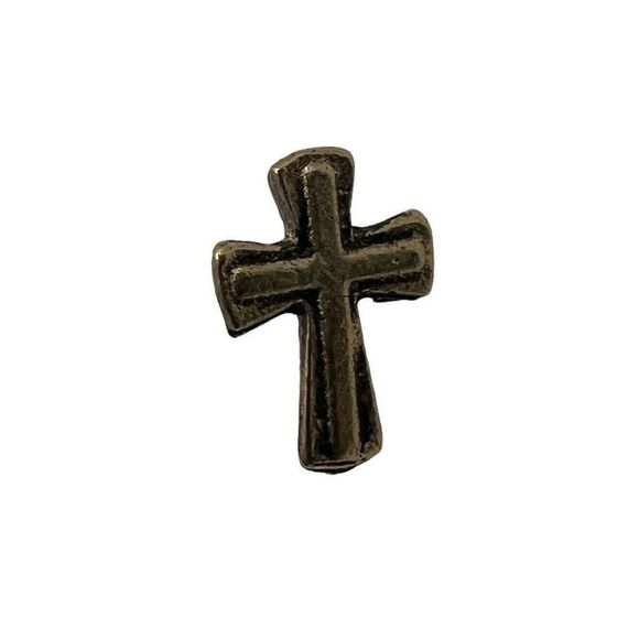 Vintage Pewter 3d Double Layer Cross Collectible Pin Religious Lapel Hat Jacket - Picture 1 of 3